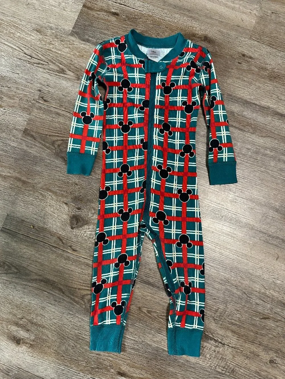 Hanna Andersson Disney Holiday Plaid Zip Sleeper 85cm 2T Mickey Mouse Red Green